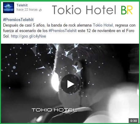 Facebook Telehit: Tokio Hotel no Telehit em 12 de novembro! (24.10.14)