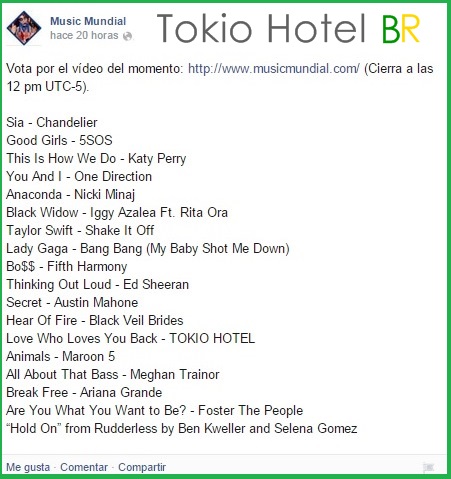 Facebook Music Mundial: Vote no vídeo do momento (25.10.14)