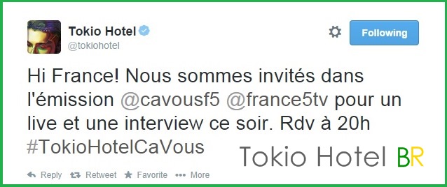 Atualização Tokio Hotel: Olá França! (09.10.14)