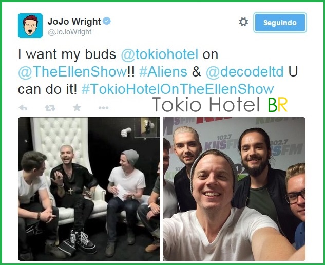 Twitter @JoJoWright: Tokio Hotel é mencionado! (18.01.15)