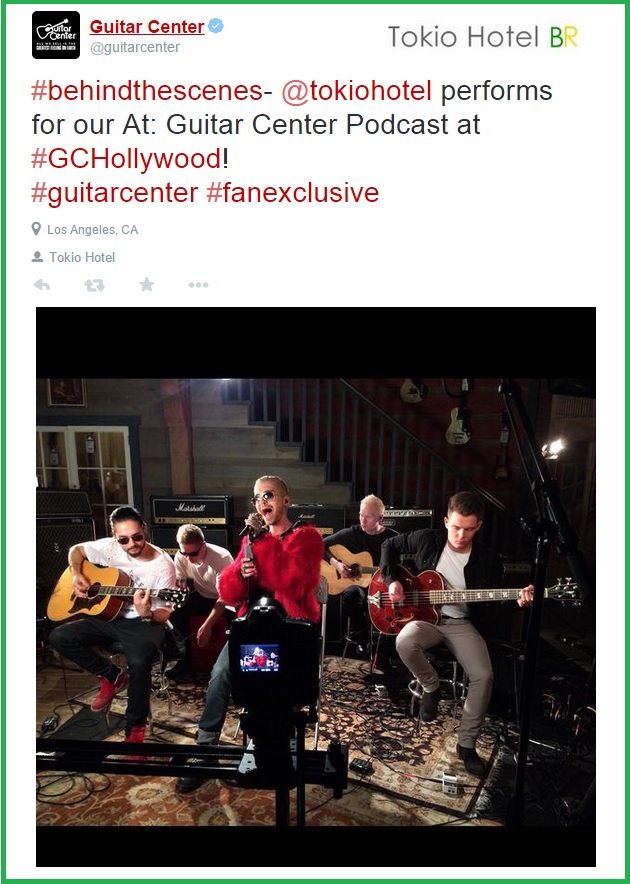 Twitter @guitarcenter: Por trás das cenas da performance do Tokio Hotel (14.01.15)