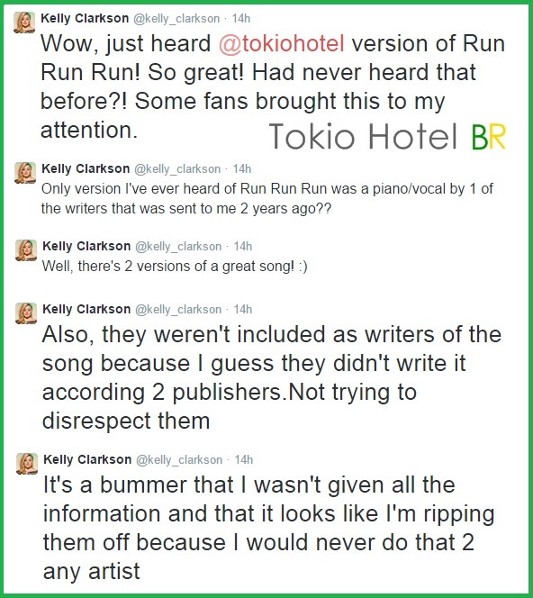 Twitter @Kelly_Clarkson: Cantora fala sobre os créditos autorais de Run, Run, Run (28.02.15)