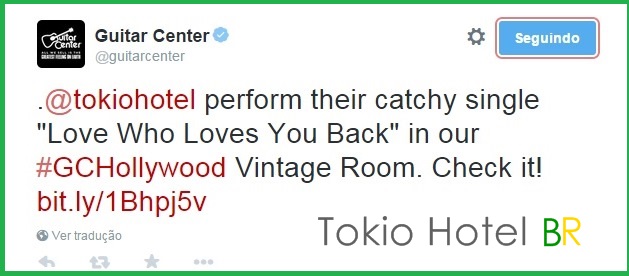Twitter @guitarcenter: Tokio Hotel tocou “Love who loves you back” no Vintage Room (16.02.15)