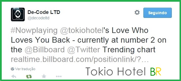 Twitter @decodeltd: “Love who Loves You Back” em segundo lugar na Billboard (16.02.15)