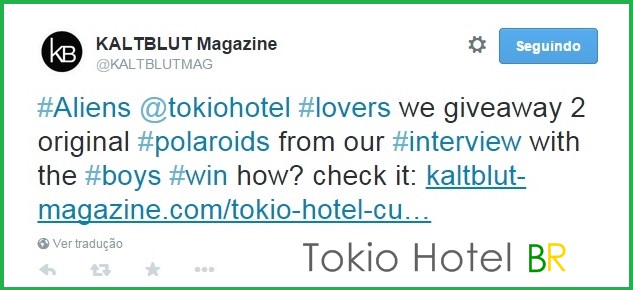 Twitter @KALTBLUTMAG: Ganhe uma polaróide original da banda! (01.03.15)