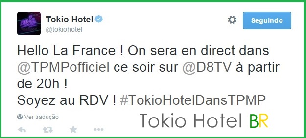 Atualização Tokio Hotel: Olá, França! (10.03.15)