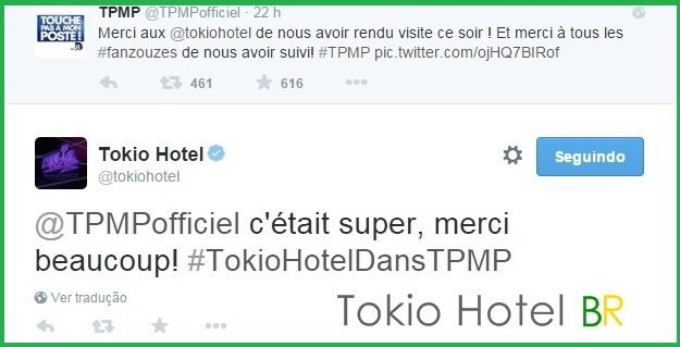 Twitter @tokiohotel: Obrigado, TPMP! (11.03.15)