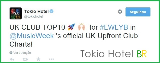 Twitter @tokiohotel: Love who Loves You Back no Top 10 dos clubes britânicos (08.05.15)