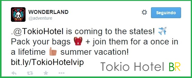 Twitter Adventures in Wonderland: Tokio Hotel está chegando nos Estados Unidos! (15.05.15)