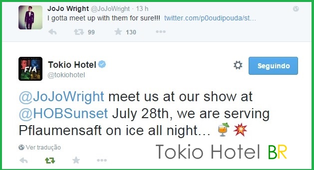 Twitter @tokiohotel: Tokio Hotel convida JoJo para show (03.06.15)