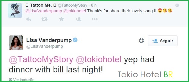 Twitter @LisaVanderpump: Lisa fala sobre Bill Kaulitz! (20.07.15)