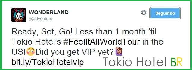 Twitter @adventure: Menos de um mês para a turnê Feel it All nos Estados Unidos (30.06.15)