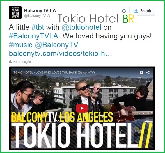 Twitter @BalconyTVLA: Uma pequena retrospectiva do Tokio Hotel no BalconyTVLA (19.11.15)